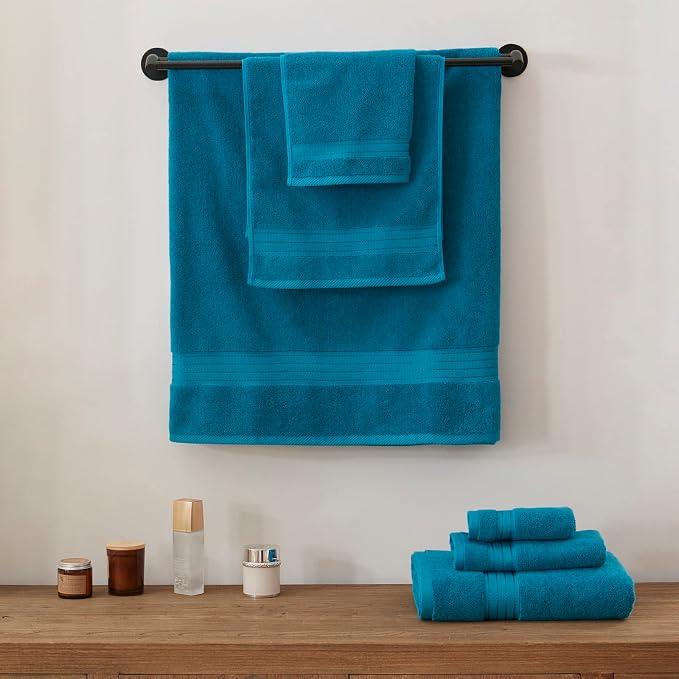 COZYART Crystal Teal/Peacock Blue Bath Towel Set for Bathroom Soft Absorbent Durable 650 GSM Turkish Cotton Towel Set of 6, 2 Large Bath Towels, 2 Hand Towels, 2 Washclothes