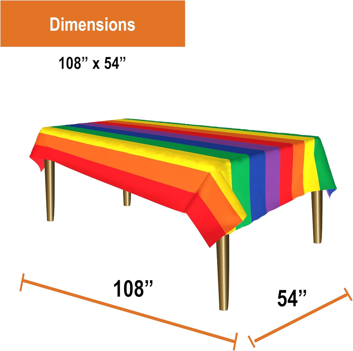 Party Dimensions Carnival Rainbow Disposable Plastic Tablecloth for Rectangle Tables (12 Pack) Table Cloths for Parties, Events, Indoors & Outdoors, 54 x 108 inches, Plastic Table Cover
