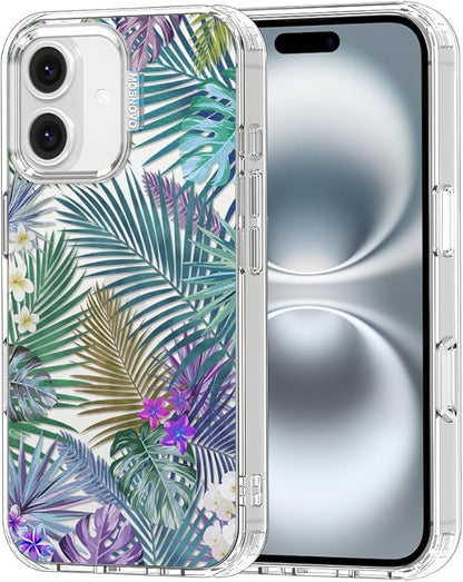 MOSNOVO Case for iPhone 16, [Buffertech 6.6ft Military-Grade Drop Protection] [Anti Peel Off Tech] Clear TPU Bumper Phone Case Cover Design - Tropical Rainforests