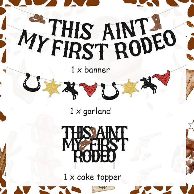 Sursurprise Western 2nd Birthday Party Decorations, This Ain't My First Rodeo Banner Cake Topper Garland, Cowboy Cowgirl Mexican Two Birthday Party Supplies