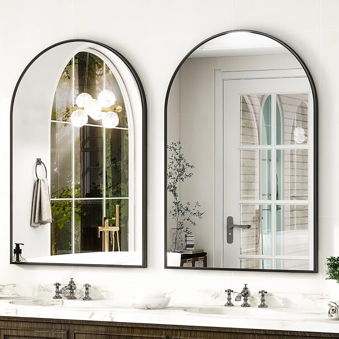 HARRITPURE Arched Wall Mirror – 30"x40" Arch Bathroom Mirror Metal Frame Vanity Mirror for Bedroom, Entryway Dresser Decor, Black