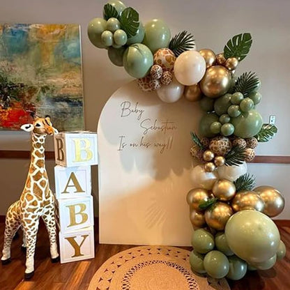 HILAVO Sage Green and Brown Balloons, 12 Inch Olive Green Brown and Gold Jungle Safari Balloons for Baby Shower Camo Army Woodland Forest Hunting Wild One Birthday Party Decorations