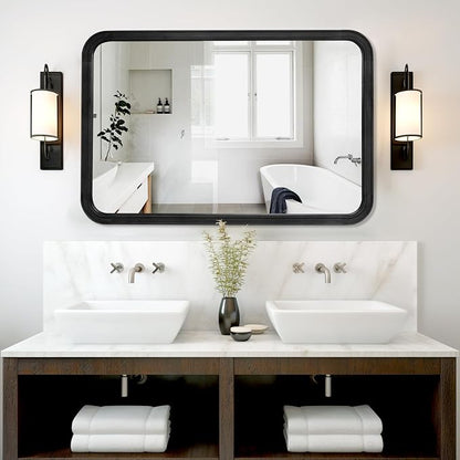 WallBeyond Wood Bathroom Mirror for Wall 24x36 Inch Wooden Frame Rectangle Mirror for Farmhouse Bathroom Vanity Wall Mounted Decorative Mirror (Horizontal/Vertical Black)