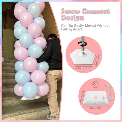 YALLOVE Balloon Column Stand, Set of 2 Balloon Stands for Gender Reveal Party Decoration (Include Balloons)