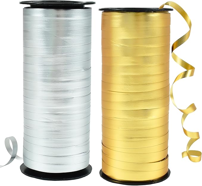 BEISHIDA Gold and Silver Curling Ribbons Balloon String Ribbons - 2 Pack 100 Yards for Gift Warppping Birthday Christmas Party Decorations