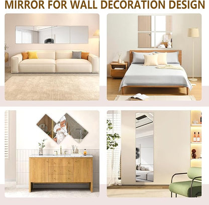 Stick on Small Mirror for Wall Decor,4 Pack 13.8”x13.8” Acrylic Mirror Tiles, Plastic Non Glass Sticky Kids Safety Toddler Mirrors, Shatterproof Mirrors Sheet for Bedroom Closet