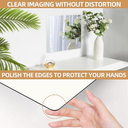 Stick on Small Mirror for Wall Decor,4 Pack 13.8”x13.8” Acrylic Mirror Tiles, Plastic Non Glass Sticky Kids Safety Toddler Mirrors, Shatterproof Mirrors Sheet for Bedroom Closet