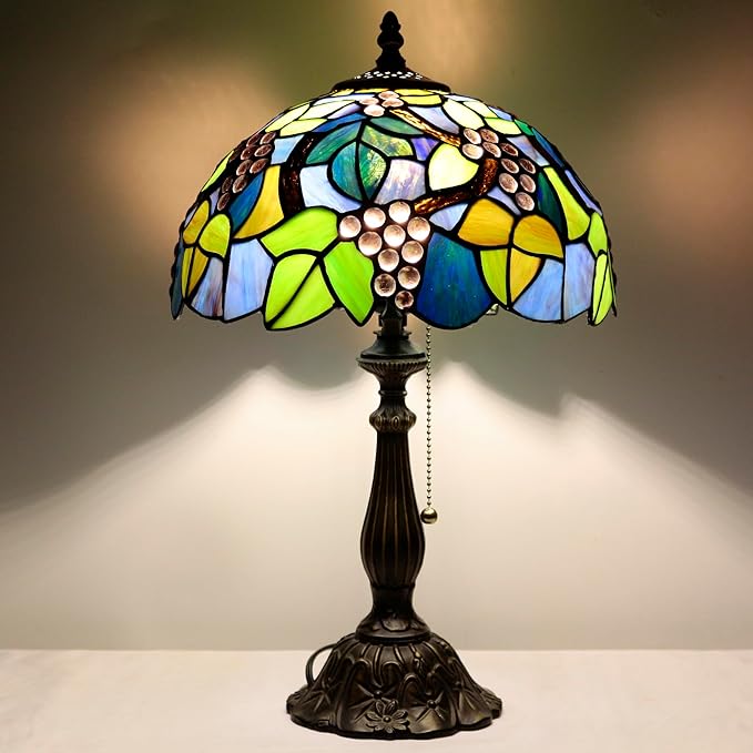 Tiffany Table Lamp Stained Glass Lamp 12X12X19 Inch Antique Reading Light (Amber Grape)