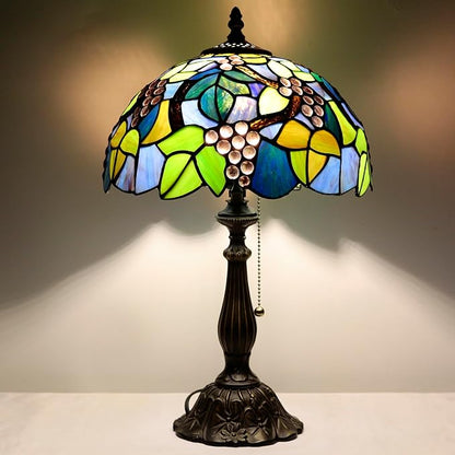 Tiffany Table Lamp Stained Glass Lamp 12X12X19 Inch Antique Reading Light (Amber Grape)