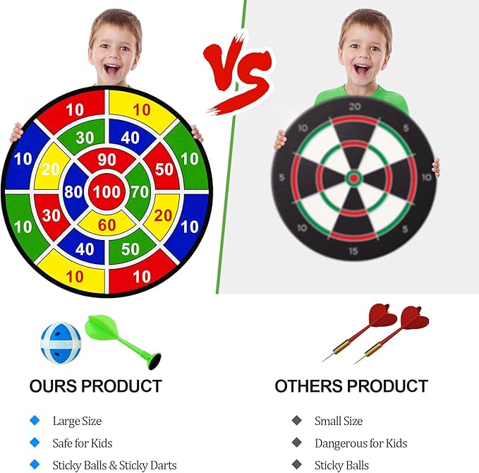 Large Dart Board Toys for Kids - 29'' Sticky Board with 12 Sticky Balls 4 Darts Indoor Outdoor Party Games Toys Easter Basket Stuffers Birthday Gifts for 3 4 5 6 7 8 9 10 11 12 Years Old Boys Girls