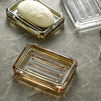 NOLITOY Glass Soap Dish Light Brown Amber Ribbed Bar Holder Decorative Tray for Bathroom Vanities Kitchen Sinks Shower Countertop Clear Savers Modern Vintage Decor Accessory 4.91 x 3.54 x 0.98 Inch