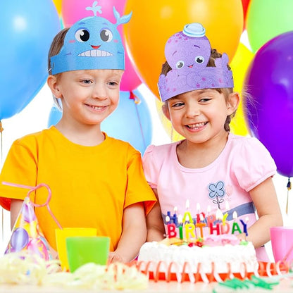 24 Pcs Under the Sea Party Hats - Ocean Theme Headbands for Girls and Kids, Sea Animals Paper Crowns for Birthday Decoration