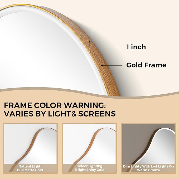 SHYFOY Irregular LED Irregular Wall Mirror, 43" x 23” Modern Asymmetrical Wall Mirror with Lights, Dimmable 3 Color Temperatures, Gold Frame Vanity Mirror for Bedroom, Living Room, Bathroom, Entryway