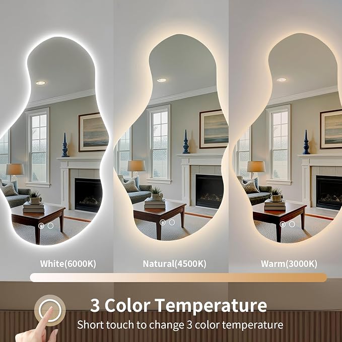 Modern Irregular LED Bathroom Mirror with Lights, Asymmetrical Frameless Smart Lighted Wall Mirror for Living Room Entryway, Large Decorative Makeup Vanity Mirror with Touch Switch(29.2″x51.2″)