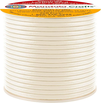 Mandala Crafts Round Genuine Cream Leather Cord for Jewelry Making – 2mm Cowhide Leather Rope String Lace for Kumihimo – 20 Yards Cowhide Craft Cording Spool
