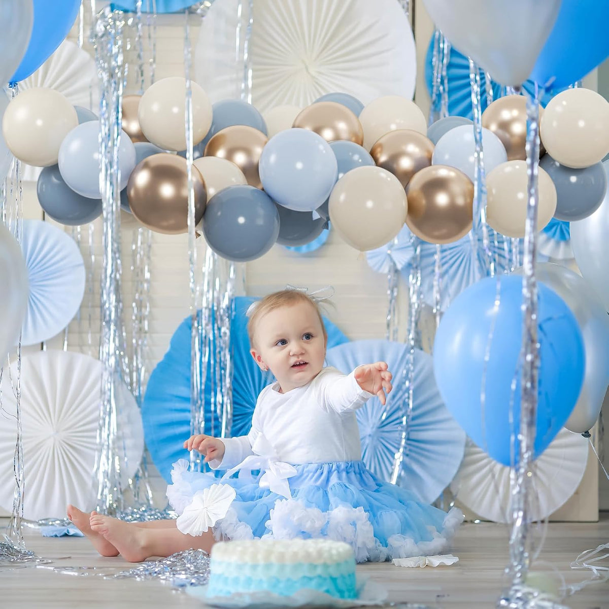 50pcs Dusty Blue Balloon Set, 12-Inch Baby Slate Blue, Sand White & Champagne Gold Confetti Balloons, Elegant Decor for Baby Showers, Weddings, Graduations & Boys' Birthdays