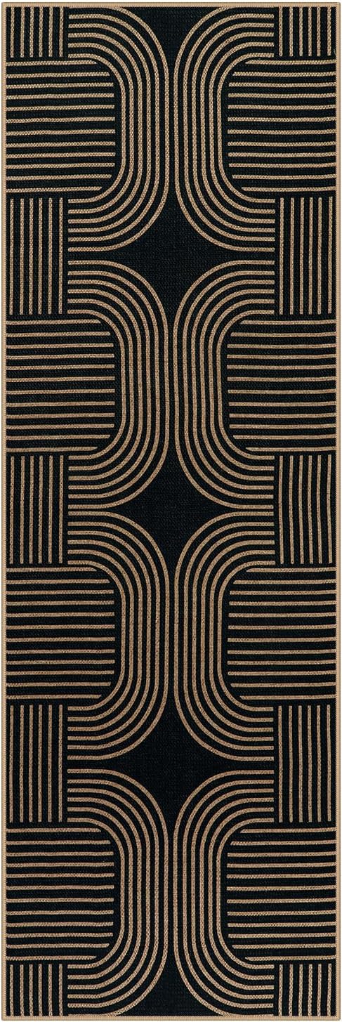 Lahome Modern Geometric Runner Rug, 2x6 Laundry Room Rug Runners for Hallways Non Slip, Washable Outdoor Carpet with Rubber Backing, Farmhouse Non Shedding Kitchen Mats for Floor Entryway