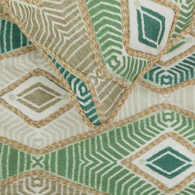 The HomeCentric King/Queen/Twin Green Designer Queen 74"x18" Bed Runner with Pillow Cover, Aztec, Jute Embroidery, Quilted, Tassels, Jute, Moroccan & Tribal Bed Scarf on Cotton Fabric - Chantico
