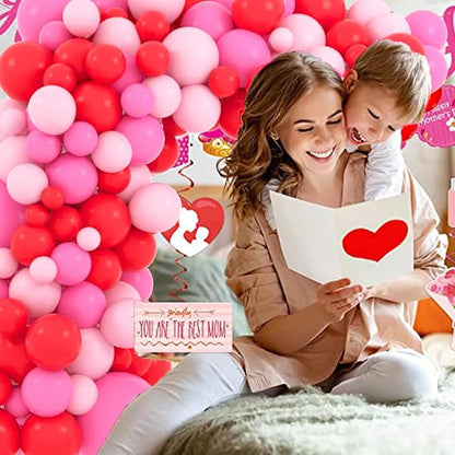 Red, Light Pink, Rose Red Balloon Arch Garland - Matte Red Pink Balloons Strawberry Party Decorations for Strawberry Birthday Wedding Mother's Day Party Decorations