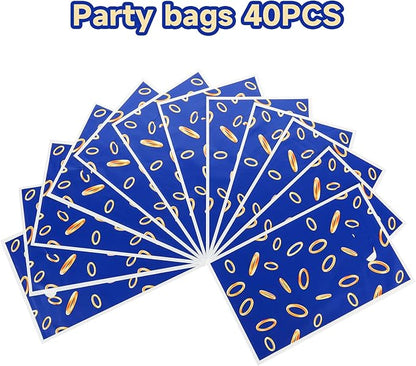 PintreeLand 40PCS Video Game Party Favor Bags, Blue and Gold Ring Design Plastic Goodie Bags for Gaming Birthday Party