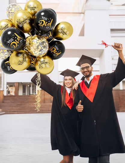 Graduation Balloons, Congrats Grad Balloons 12 Inch Black and Gold Balloon Class of 2026 Gold Confetti Latex Balloon for College High School Happy Graduation Party Decorations Supplies (18Pcs)