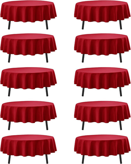 10-Pack Red Round Tablecloths, 90 Inches, Stain-Resistant Polyester for 4-5 Ft Round Tables - Washable Table Covers for Weddings, Banquets, Birthday Parties, Events