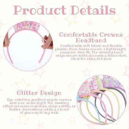 18 Pack Princess Party Favors, Princess Crown Headband Glitter Sequin Headbands Crown Shiny Tiaras and Crowns Glitter Headbands Crowns Glitters Tiara Set for Birthday Party, Proms, Gifts (Multicolor)
