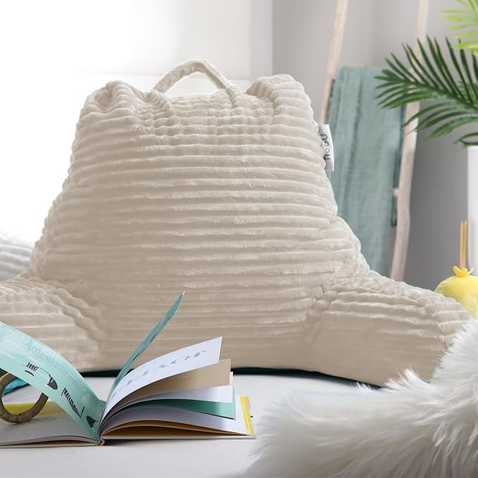 Nestl Reading Pillow with Shredded Memory Foam, Luxe Cut Plush Back Pillow for Sitting Up in Bed, Back and Arms Adjustable Support for Adult & Teens, Backrest Pillows with Washable Cover Linen