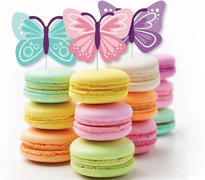 Big Dot of Happiness Beautiful Butterfly - Dessert Cupcake Toppers - Floral Baby Shower or Birthday Clear Treat Picks - Set of 24