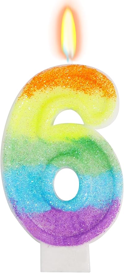 Rainbow Candles for Birthday Cakes, Rainbow Themed Cake Topper Birthday Party Decorations, 6th Number Candle (Number 6)