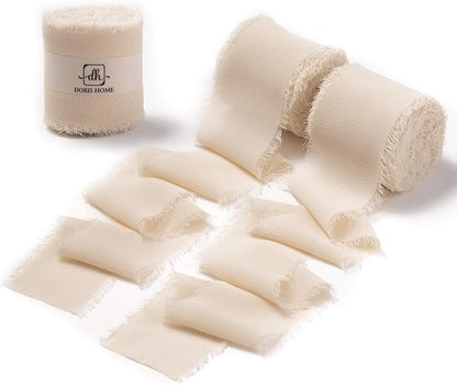DORIS HOME Sand Chiffon Ribbon for Flower Bouquet, 2" x21Yd Fabric Ribbon for Gift Wrapping, Handmade Frayed Ribbon for Wedding, Chiffon Silk Ribbon for Christmas Decorations