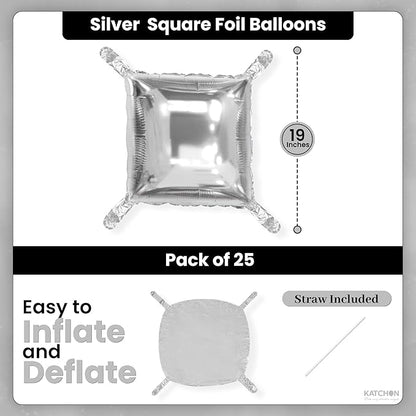 KatchOn, Metallic Silver Square Foil Balloons - 19 Inch, Pack of 25 | Balloon Backdrop for Graduation Party Decorations | Foil Balloon Wall Backdrop For Graduation Decorations | Prom Decorations 2026