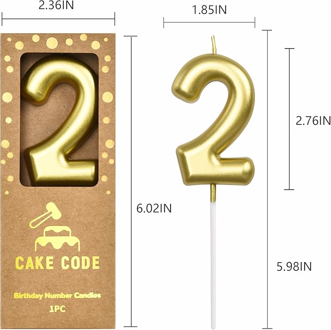 2.76 Inch Classical Gold 2 Number Birthday Candles, Gold Number Candles, Cake Number Candles, Party Celebration