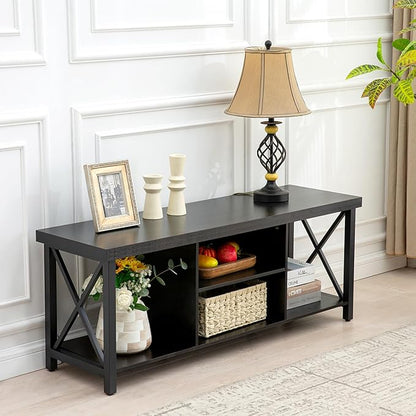 GAZHOME TV Stand for TV up to 55 Inches, TV Cabinet with Open Storage, TV Console Unit with Shelving for Living Room, Entertainment Room, Black