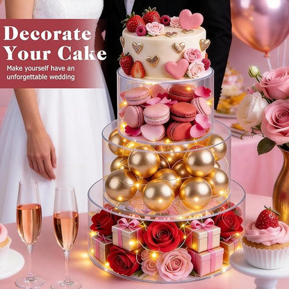 SAMYUCHO 3 Pcs Acrylic Cake Stand 6" Dx4 H 8" Dx4 H 10" Dx4 H with Led Lights for Party Wedding Cake Stand Tier Clear Cake Cupcake Display Centerpiece Floating Cup Cake Supports Stands for Stacking