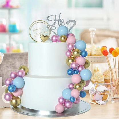 ASTARON 50 Pcs Ball Cake Topper Sticks Mini Balloons for Cake Decorating Supplies Foam Balls Cake decorations for Baby Shower Cake Birthday Cake Toppers Decorations (Pink Blue Series)