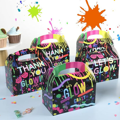 DjinnGlory 36 Pack Neon Color Printed Party Favor Treat Boxes, Small Thank You Gable Boxes for Fun Parties and Small Business 6.18x3.58x3.39 Inches