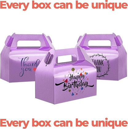 UnicoPak 30 Pack Purple Party Favor Bag Boxes, Gable Gift Boxes for Treats Goodies Cookies Candies, Ideal for Purple Party Favors, Theme Birthday Party, Valentine's Day, 6.5x3.5x3.5 Inches