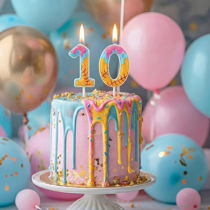 Conelist 10th Baseball Ice Cream Drip Birthday Number Candles Baseball Drip Cake Topper Candle Cupcake Topper Decoration for Sport Theme Happy Birthday Party Favors Anniversary Supplies(2 Pcs)
