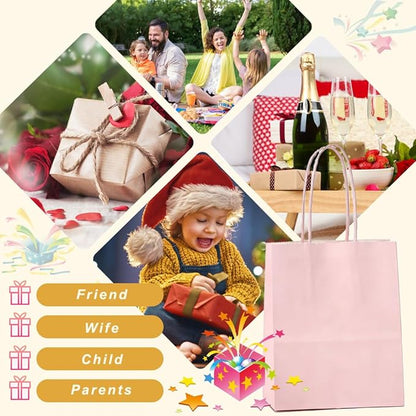 ADIDO EVA 25 Pcs Macaron Pink Gift Bags Small Paper Bags with Handles for Party Favor (8.2 x 6 x 3.1 in)