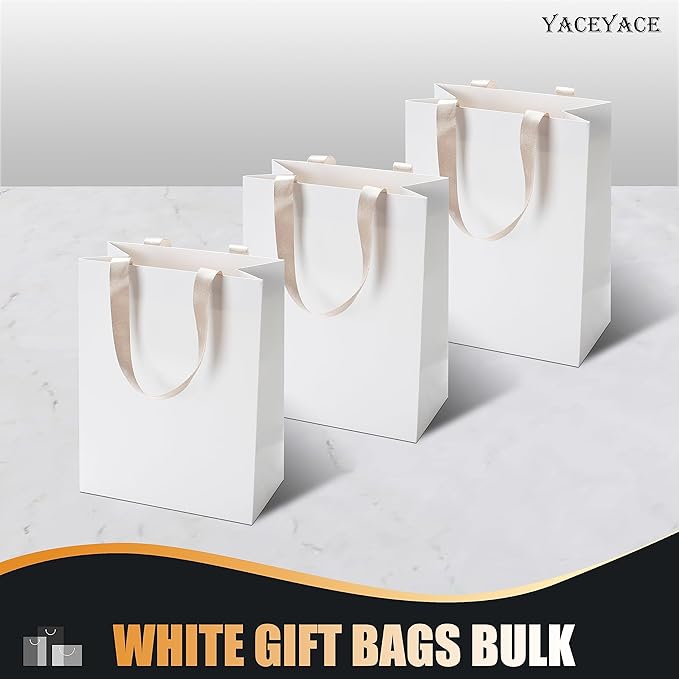 White Paper Gift Bags, 20Pcs 8"x4.25"x10.5" White Kraft Gift Bag with Handles, Medium Gift Bags with Handles Bulk, Paper Shopping Bag Bulk