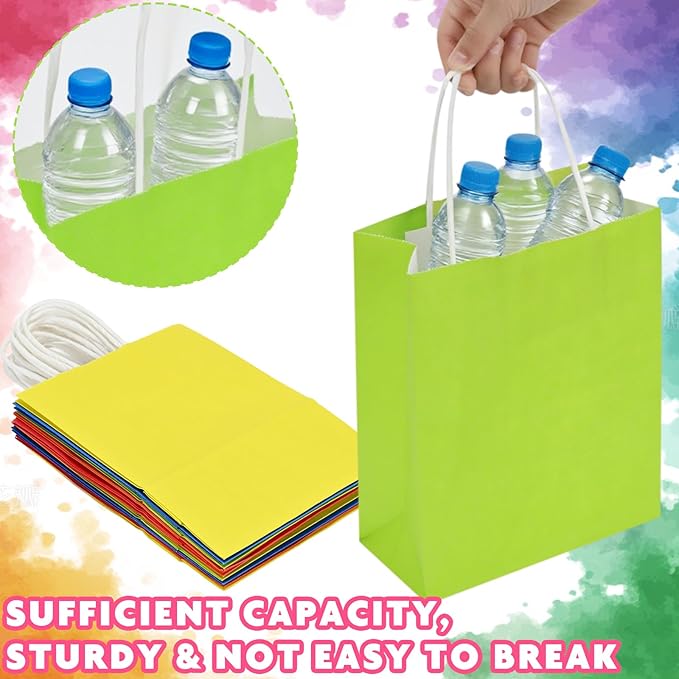 10 Pcs Paper Gift Bags with Handles, 8" Rainbow Color Goodie Bags for Party, Christmas, Favor, Birthday, Wedding, Events, Classrooms, Celebrations