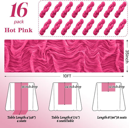 16Pack Hot Pink Table Runner 10FT Cheesecloth Table Runner 35x120Inch Long Boho Cheese Cloth Table Runners Rustic Gauze Table Runners for Party Wedding Bridal Shower Baby Shower Decorations