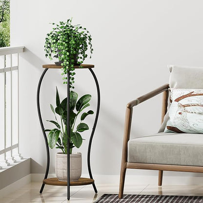 Plant Stand Indoor, 2 Tier Round Tall Plant Stand, Flower Pot Stand, Plant Shelf Rack, Corner Plant Stand for Planter Garden Balcony Patio Living Room, Retro