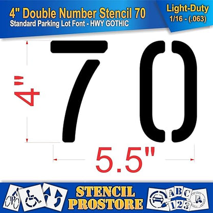 Pavement, Curb, and WheelStop Stencils - 4 inch Double Number Stencil - (70) - 4" x 5.5" x 1/16" (63 mil) - Light-Duty