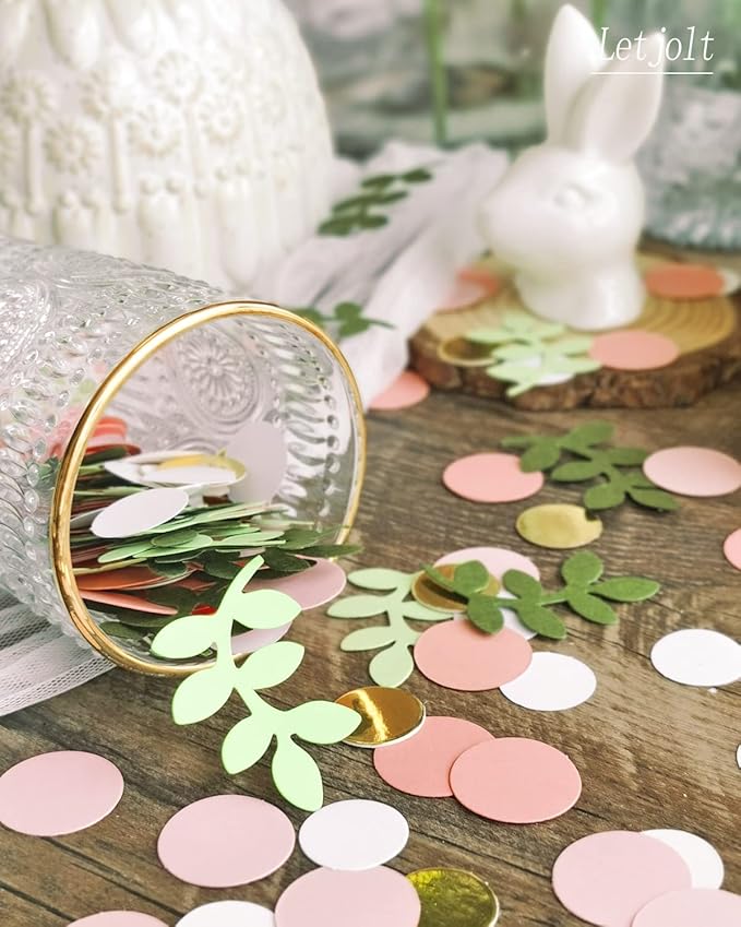 Letjolt Baby Shower Confetti Greenery Table Decorations Golden Pink Eucalyptus Glitter Green Scatter Birthday Party Boho Theme Bridal Shower Wedding Nursery Decor Supplies 210 Pcs