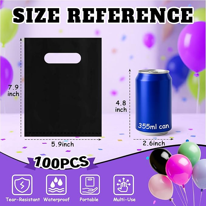ANZNKU 100 PCS Black Party Favor Bags, Goodie Bags for Small Gifts, Easter Candy, Treats, Favors, Party Supplies Goody Bags for Kids Birthday, Wedding, Baby Shower (5.9x7.9 inch)