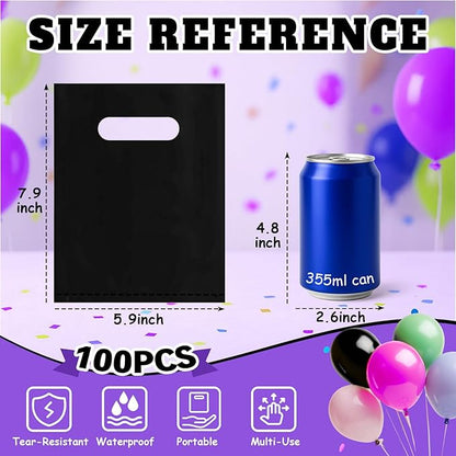 ANZNKU 100 PCS Black Party Favor Bags, Goodie Bags for Small Gifts, Easter Candy, Treats, Favors, Party Supplies Goody Bags for Kids Birthday, Wedding, Baby Shower (5.9x7.9 inch)