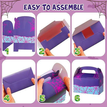 Marspark 24 Pack Purple Spider Web Cartoon Birthday Party Supplies, Paper Gift Boxes, Cartoon Candy Treat Boxes for Birthday Party Decorations(Purple Spider Pattern)
