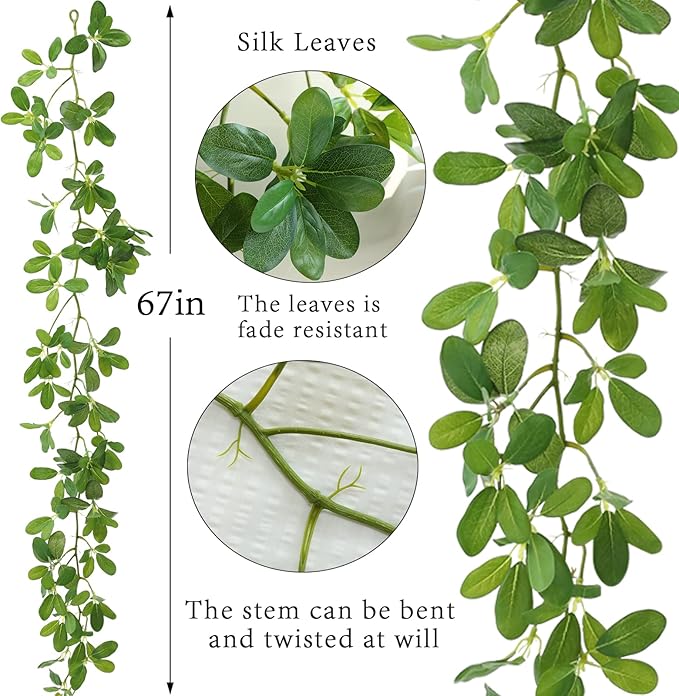 2 Strands 67'' Artificial Vines Garland Kapok Plants with Leaves, Faux Kapok Leaf, Fake Hanging Plants Greenery Decor for Home Bedroom Wall Party Shelves Garden Wedding Decoration (Kapok)